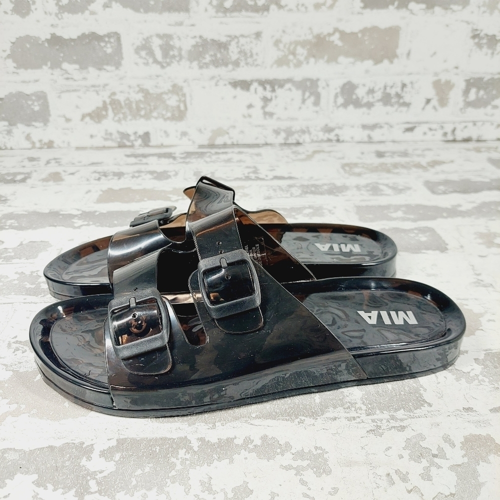 MIA Black Double Strap Buckle Slides Sandals V633
